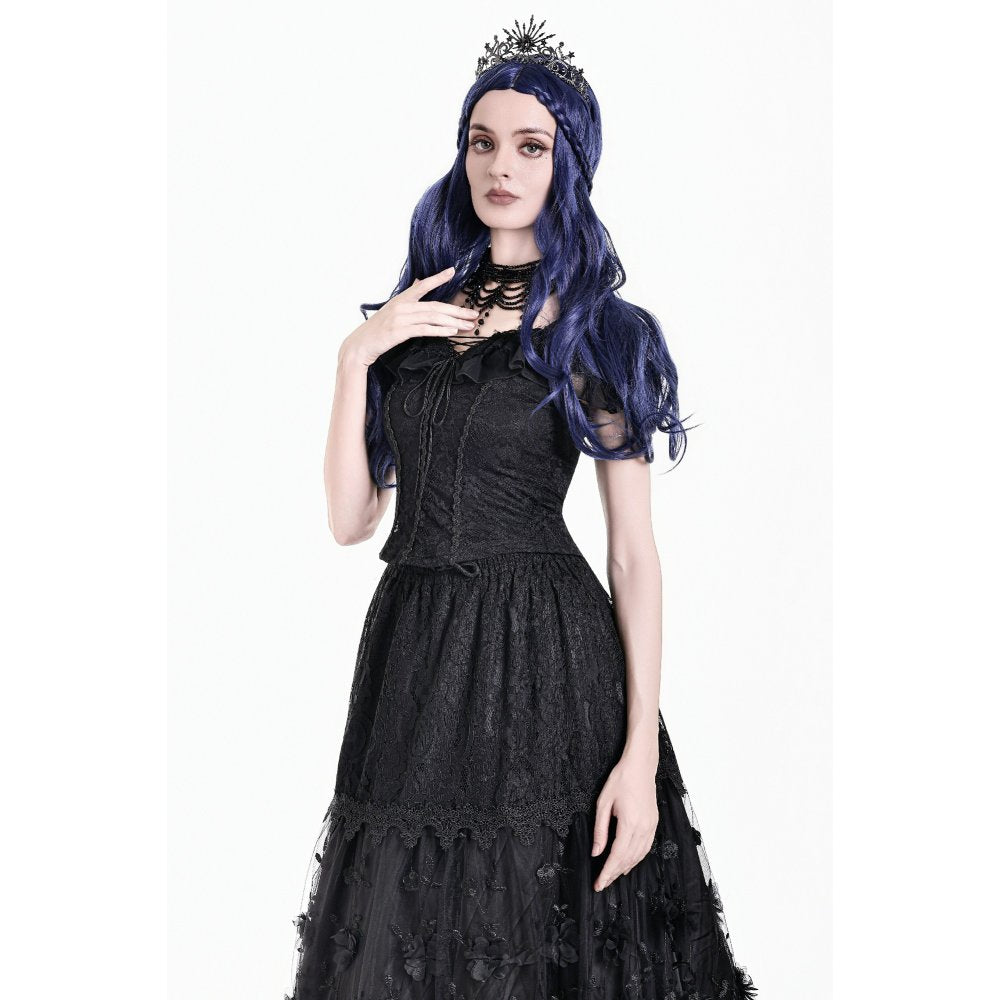Dark in Love Nocturne Ruffled Lace Cold-Shoulder Top