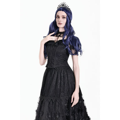 Dark in Love Nocturne Ruffled Lace Cold-Shoulder Top