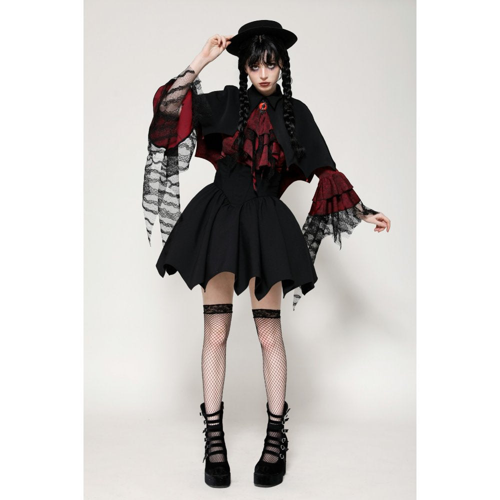 Dark in Love Camazotz Vampire Bat Shaped Capelet in Black and Blood Red - Kate's Clothing