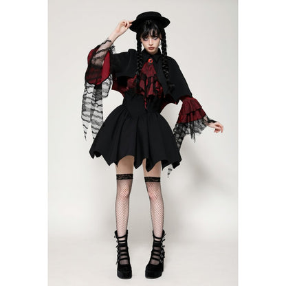 Dark in Love Camazotz Vampire Bat Shaped Capelet in Black and Blood Red - Kate's Clothing