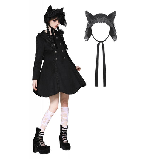 Dark in Love Fia Velvet Bonnet with Cat Ears - Kate's Clothing