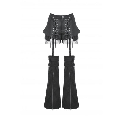Dark in Love Lace-Up Layered Goth Convertible Flare Trousers with Mini Skirt