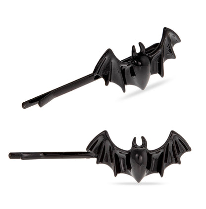 Two black bat-shaped Hocus Pocus hair slides, shown outside the packaging