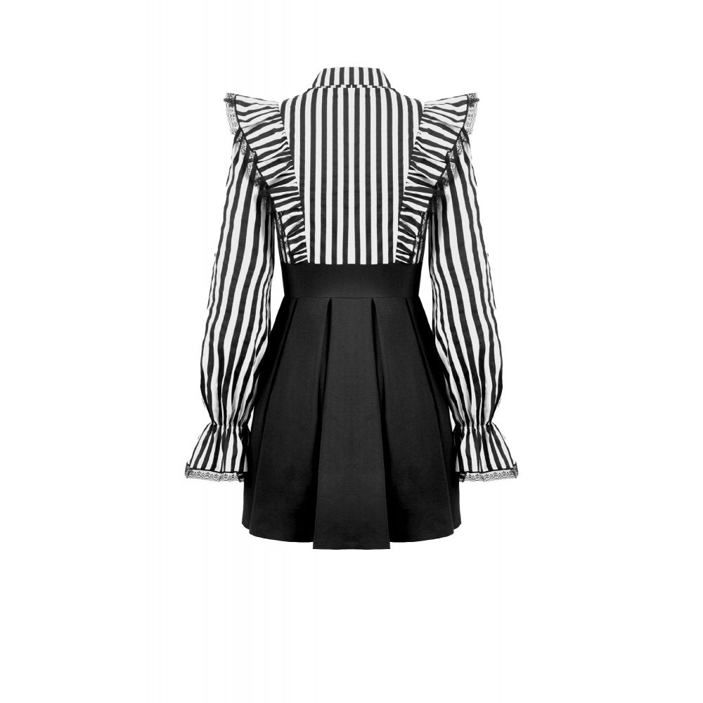 Dark in Love DW1141 Striped Ruffle Gothic Lolita Dress – High Collar, Long  Puff Sleeves, Pleated Skirt, Moon Brooch Detail, Elegant Striped  Alternative Dress for Gothic & Lolita Fashion Lovers