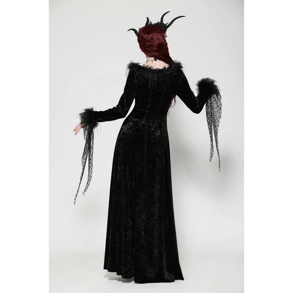 Dark in Love Claribelle Gothic Black Velvet Maxi Dress - Kate's Clothing