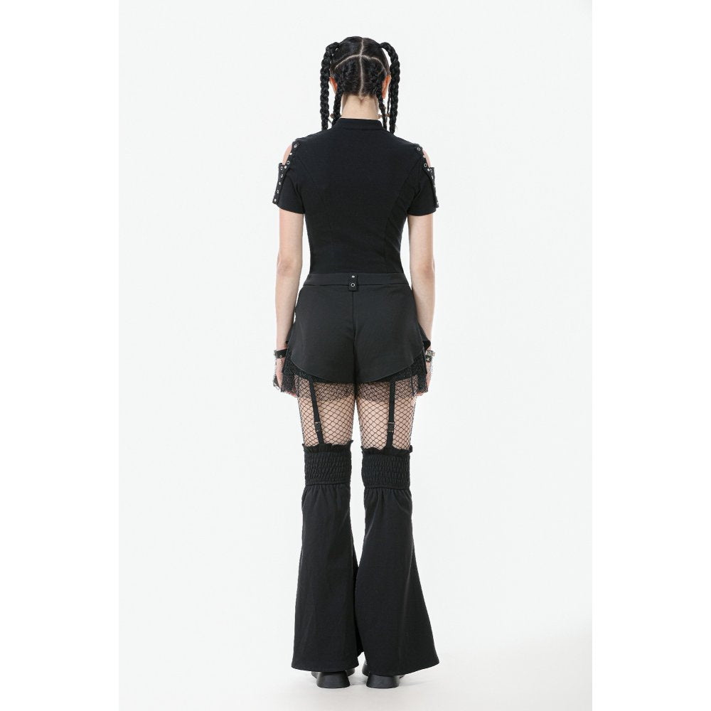Dark in Love Lace-Up Layered Goth Convertible Flare Trousers with Mini Skirt