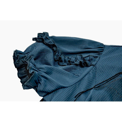 Dark in Love Gothic Academy Striped Puff-Sleeve Blouse