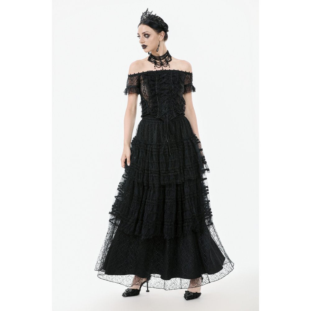 Dark in Love Ophelia Lace Off-Shoulder Gothic Bodysuit in Black
