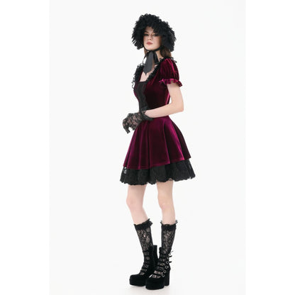Dark in Love Velvet Lace Patchwork Dress