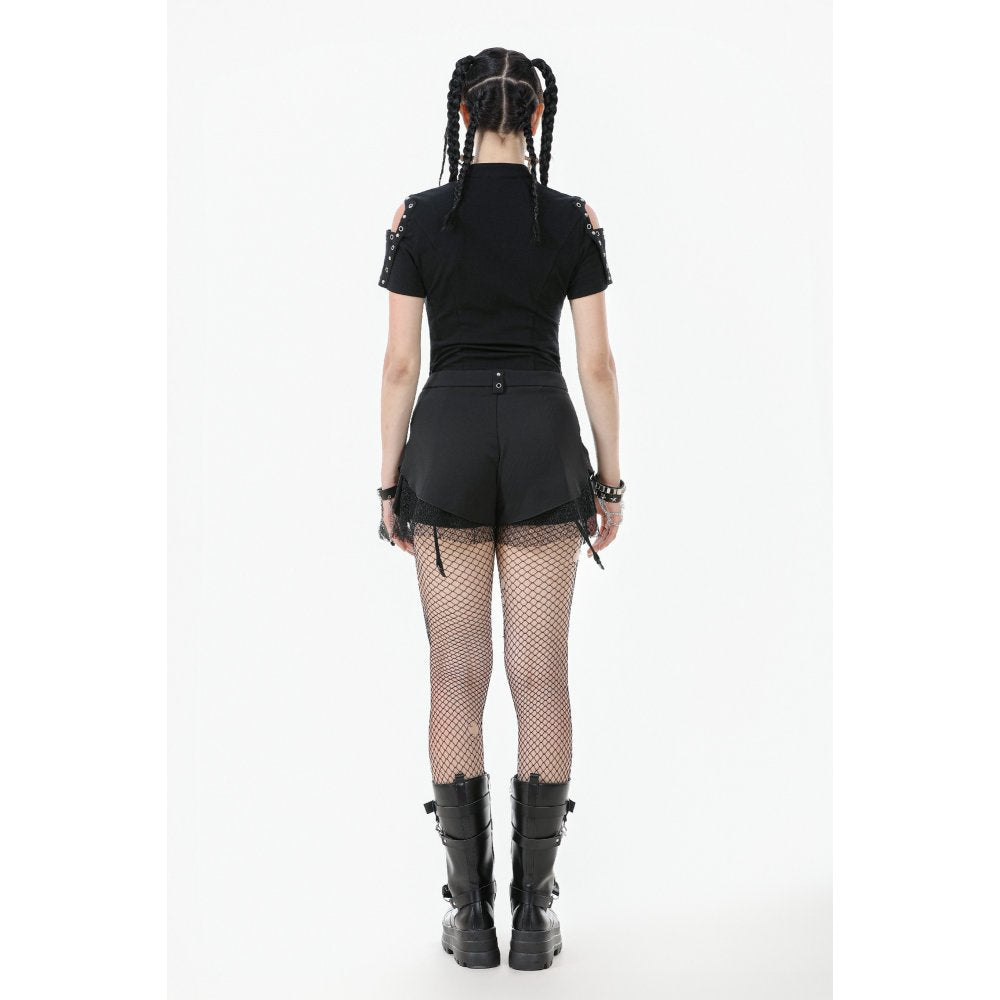 Dark in Love Lace-Up Layered Goth Convertible Flare Trousers with Mini Skirt