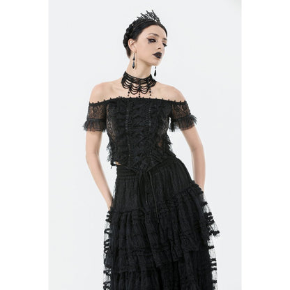 Dark in Love Ophelia Lace Off-Shoulder Gothic Bodysuit in Black