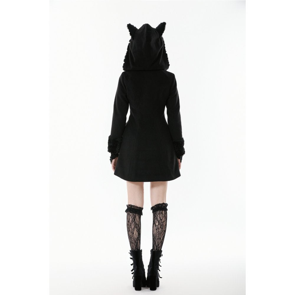 Dark in Love Cat-Ear Faux Fur Trim Gothic Coat