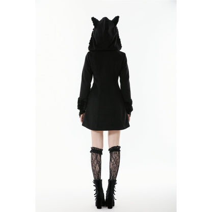 Dark in Love Cat-Ear Faux Fur Trim Gothic Coat