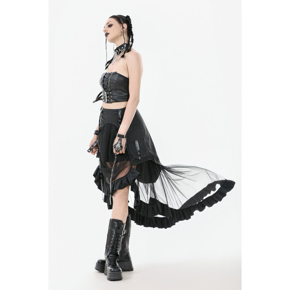 Dark in Love Belladonna Mesh Buckled Goth Skirt in Black