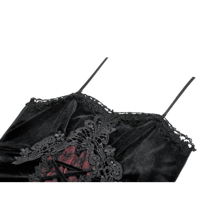 Dark in Love Gothic Black & Red Velvet Lace Corset