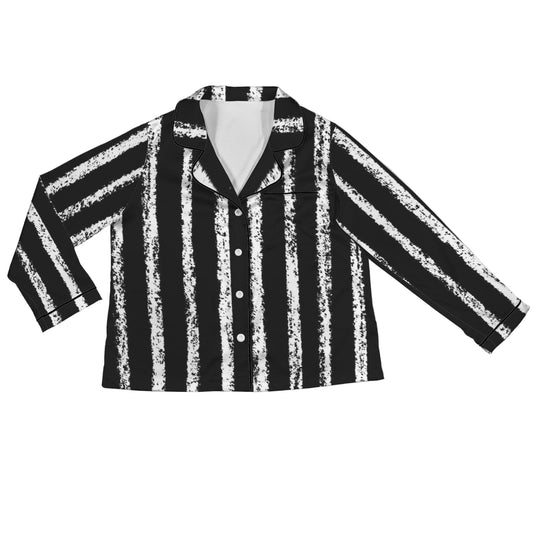 ANTIBrand black satin pajamas with rough white stripe print