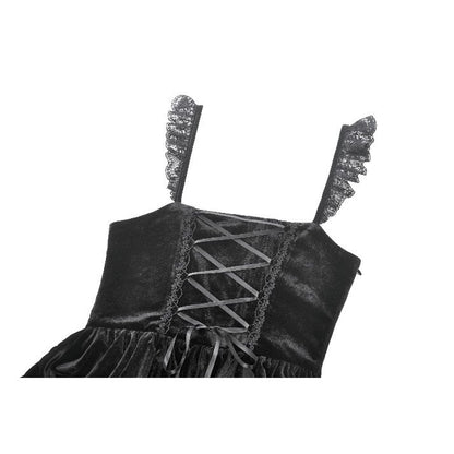 Dark in Love Nocturne Ruffled Velvet Lace Goth Dress in Black