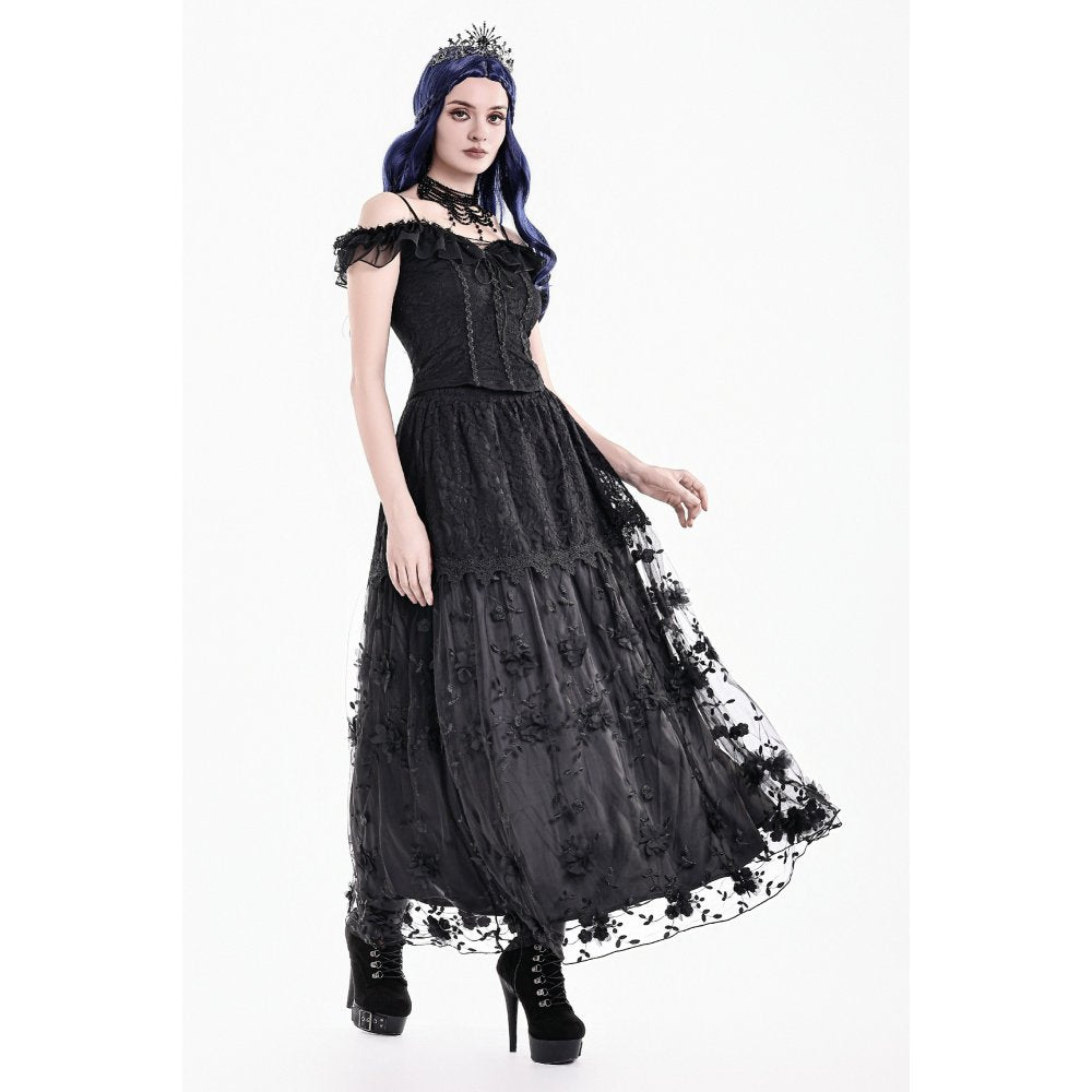 Dark in Love Floral Applique Lace Maxi Skirt