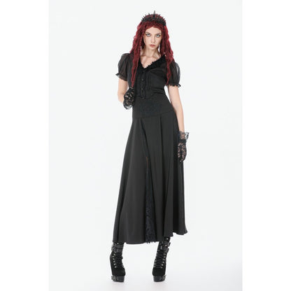 Dark In Love Dalaria High Waist Gothic Long Skirt - Lace Inset Panel