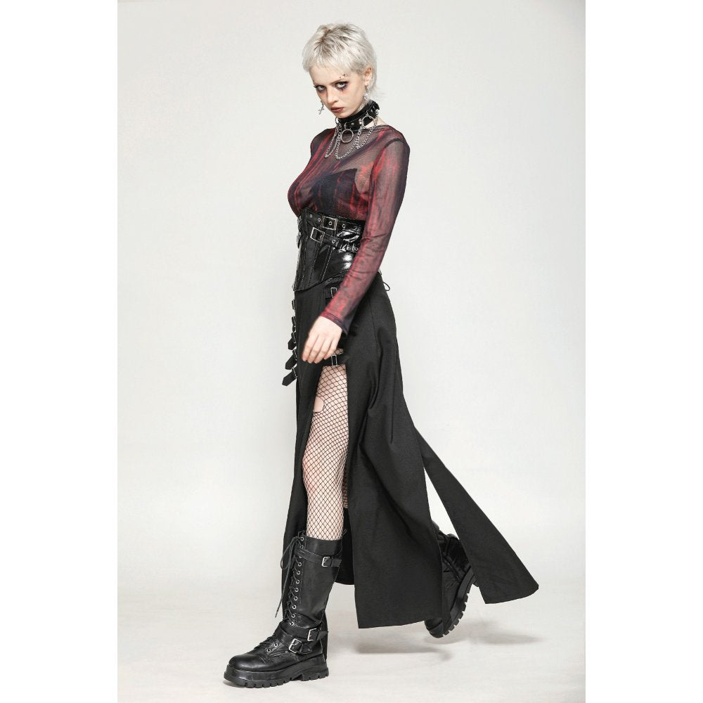 Dark in Love Carson Black and Red Tie-Dye Mesh Versatile Basic Top - Kate's Clothing