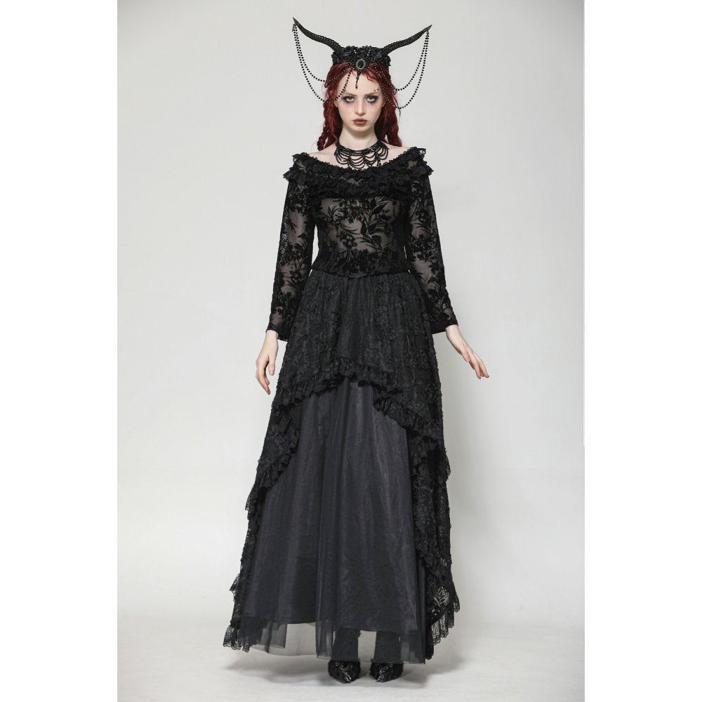 Dark in Love Bluebell Gothic Sexy Off-Shoulder Velvet Lace Top - Kate's Clothing