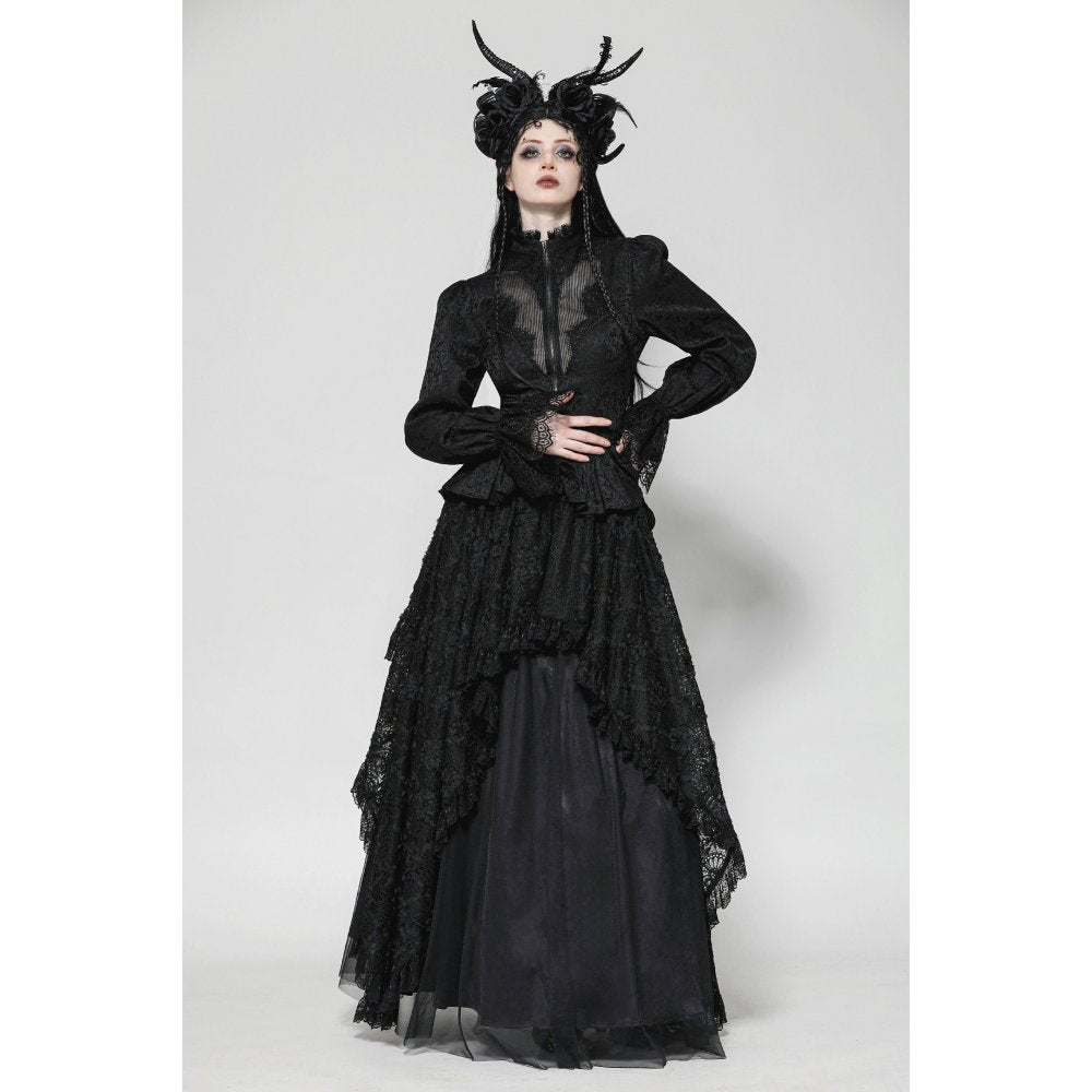 Dark in Love Felicity Gothic Lacey Zip Up Tailcoat Shirt - Kate's Clothing