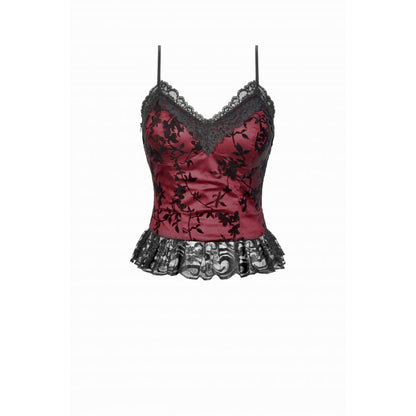 Dark in Love Althea Lace-Trimmed Velvet Goth Camisole in Burgundy