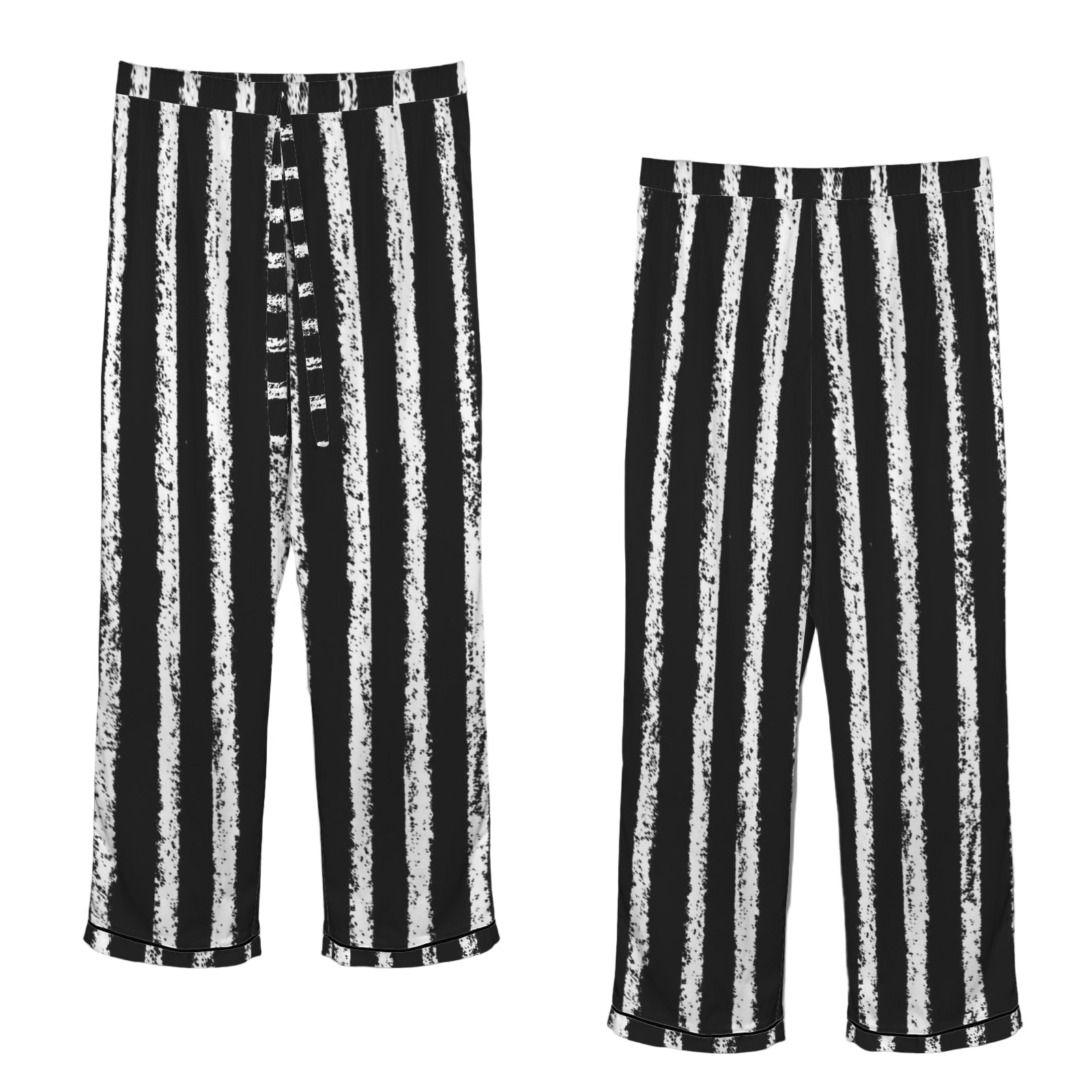 ANTIBrand black satin pajamas with rough white stripe print