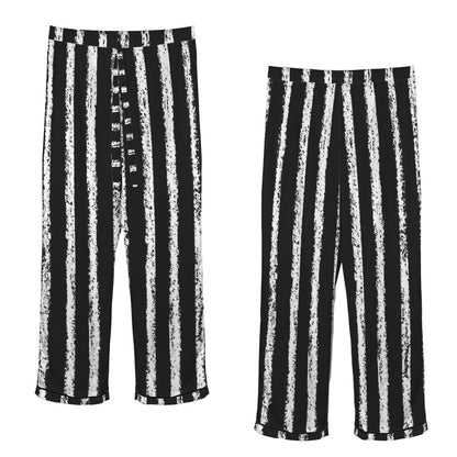 ANTIBrand black satin pajamas with rough white stripe print