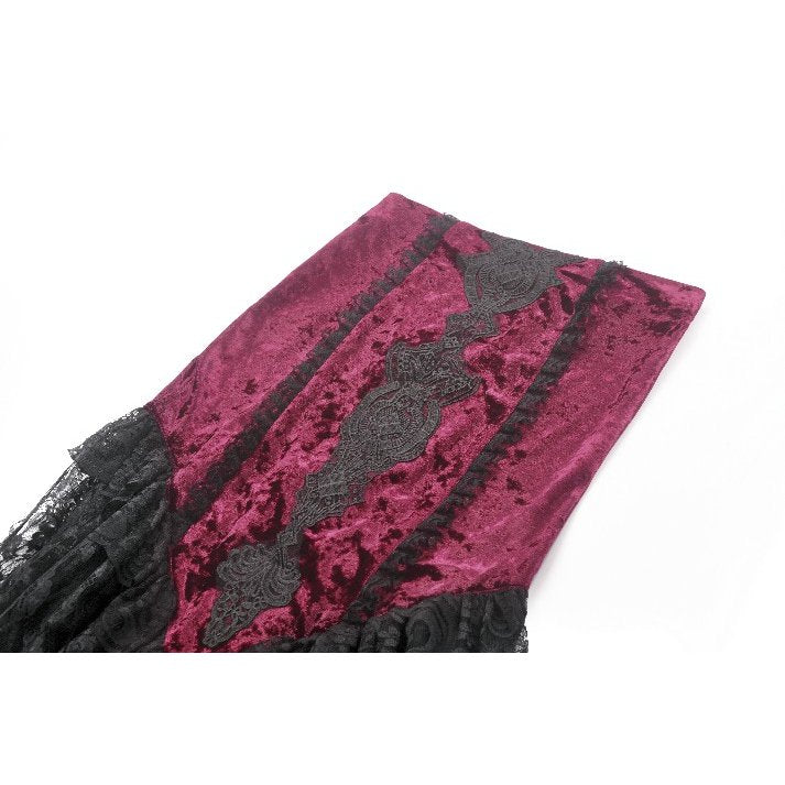 Dark in Love Crimson Queen Lace High-Low Goth Skirt in Burgundy & Black