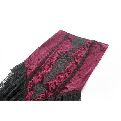 Dark in Love Crimson Queen Lace High-Low Goth Skirt in Burgundy & Black