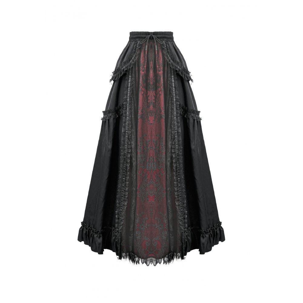Dark in Love Gothic Victorian Lace Panel Skirt (Crimson)
