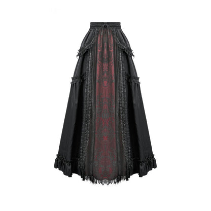 Dark in Love Gothic Victorian Lace Panel Skirt (Crimson)