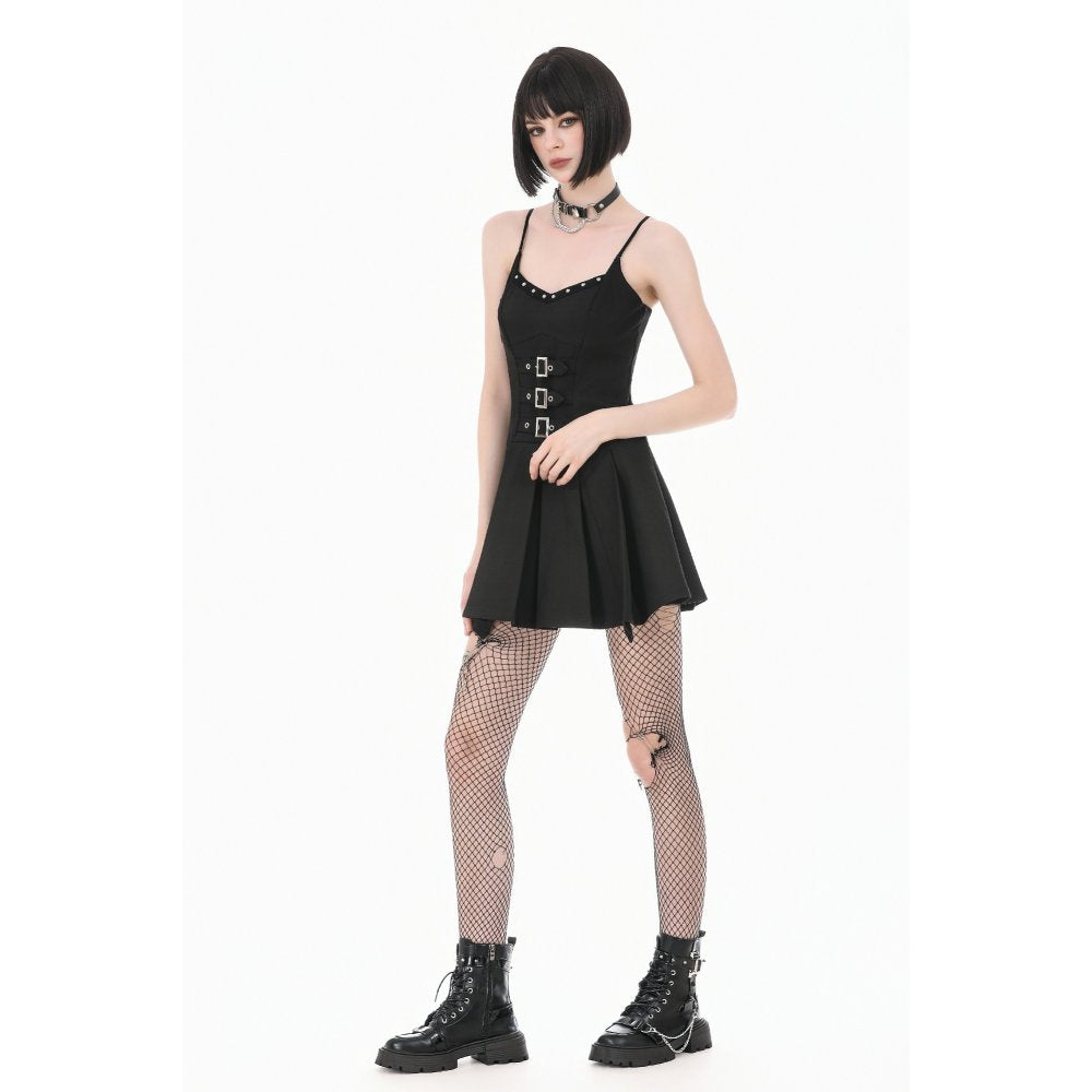 Dark in Love Studded Buckle Pleated Camisole Dress