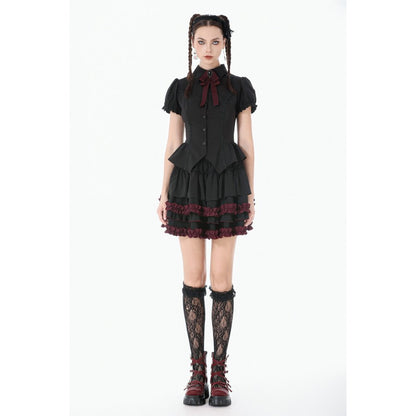 Dark in Love Black Crimson Gothic Tiered Skirt
