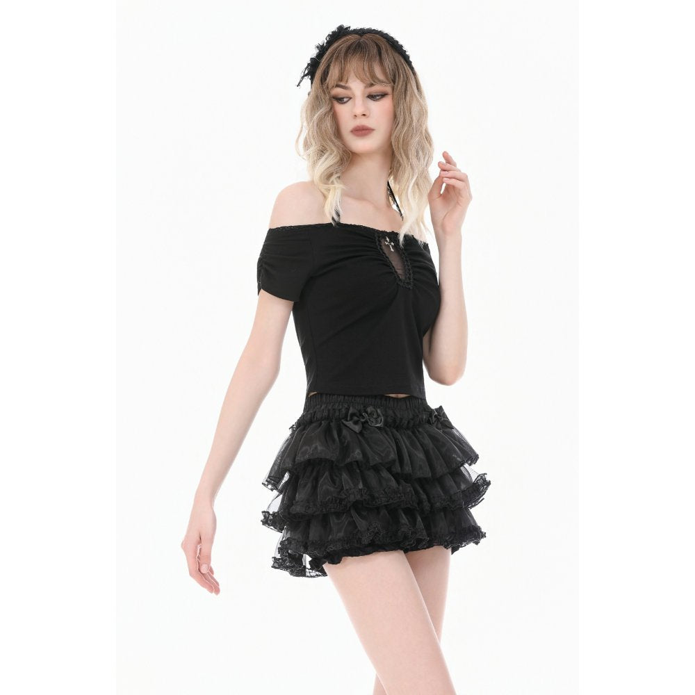 Dark in Love Gothic Cutout Cross Gem Lace Halter Slim Knit Top