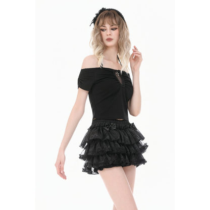 Dark in Love Gothic Cutout Cross Gem Lace Halter Slim Knit Top