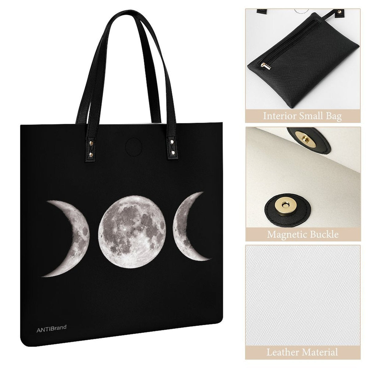 Triple Moon Goddess tote bag detail