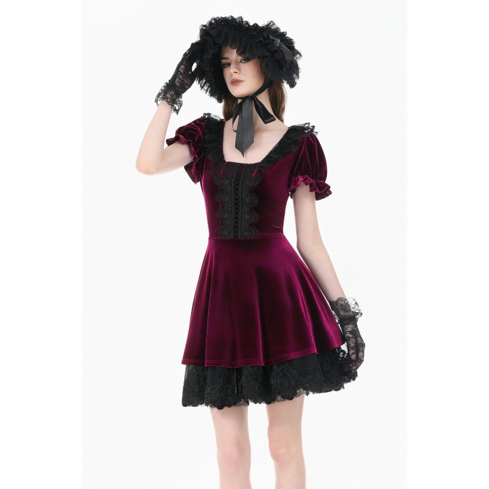 Dark in Love Velvet Lace Patchwork Dress