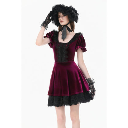 Dark in Love Velvet Lace Patchwork Dress