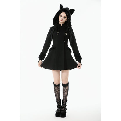 Dark in Love Cat-Ear Faux Fur Trim Gothic Coat