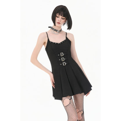 Dark in Love Studded Buckle Pleated Camisole Dress
