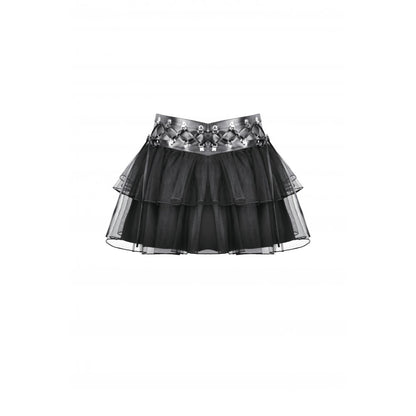 Dark in Love Bonded Tulle Layered Goth Mini Skirt in Black