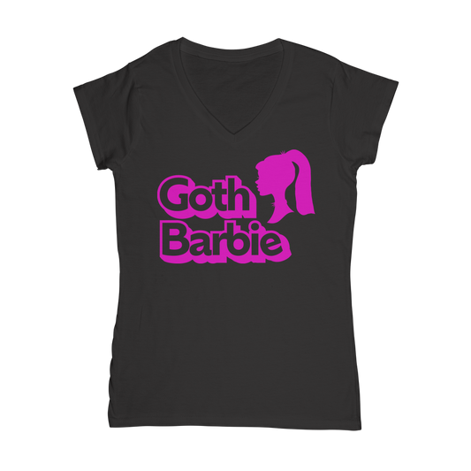 ANTIBrand Goth Barbie Pink V-Neck T-Shirt