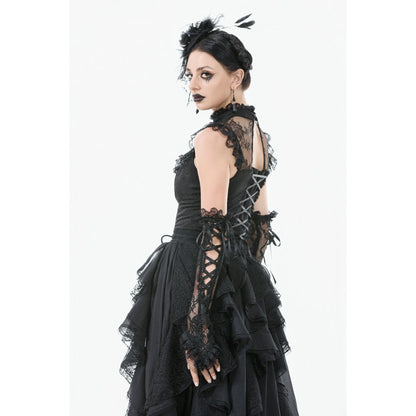 Dark in Love Seraphina Ruched Lace Goth Blouse in Black