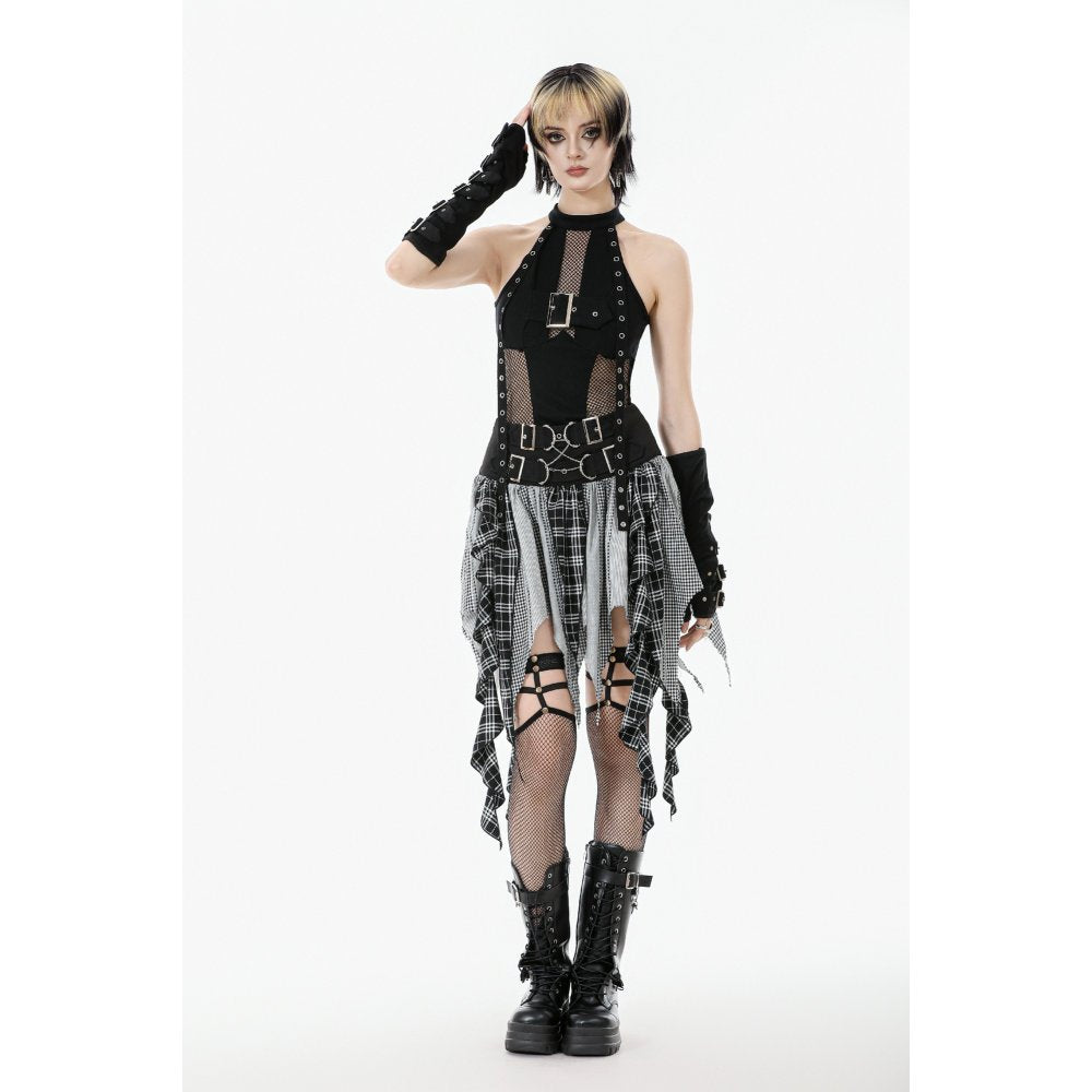 Punk Rave Bondage Mesh Panel Buckle Top