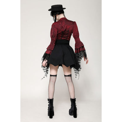 Dark in Love Vampiretta Red Distressed Effect Frilly Blouse - Kate's Clothing