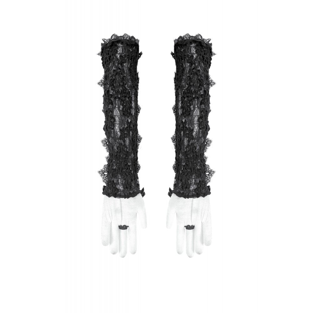 Corset-laced gloves with scalloped lace edges