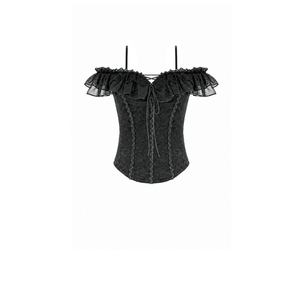 Dark in Love Nocturne Ruffled Lace Cold-Shoulder Top