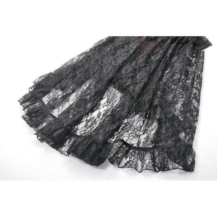 Dark in Love Crimson Queen Lace High-Low Goth Skirt in Burgundy & Black